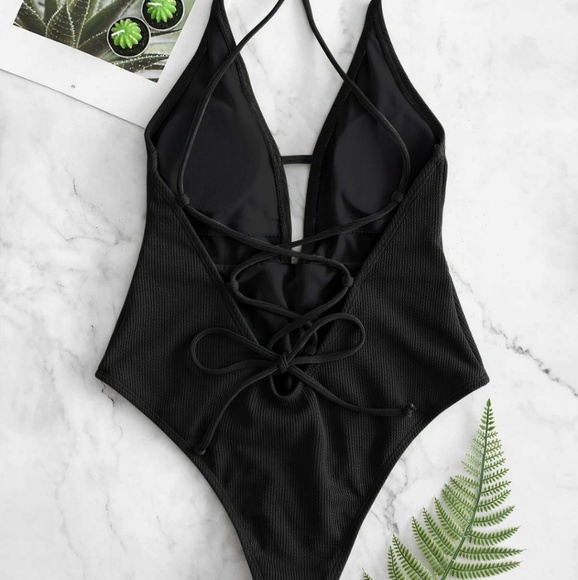!SOLD! Zaful Ribbed Black Plunge Bikini - Picture 5 of 6
